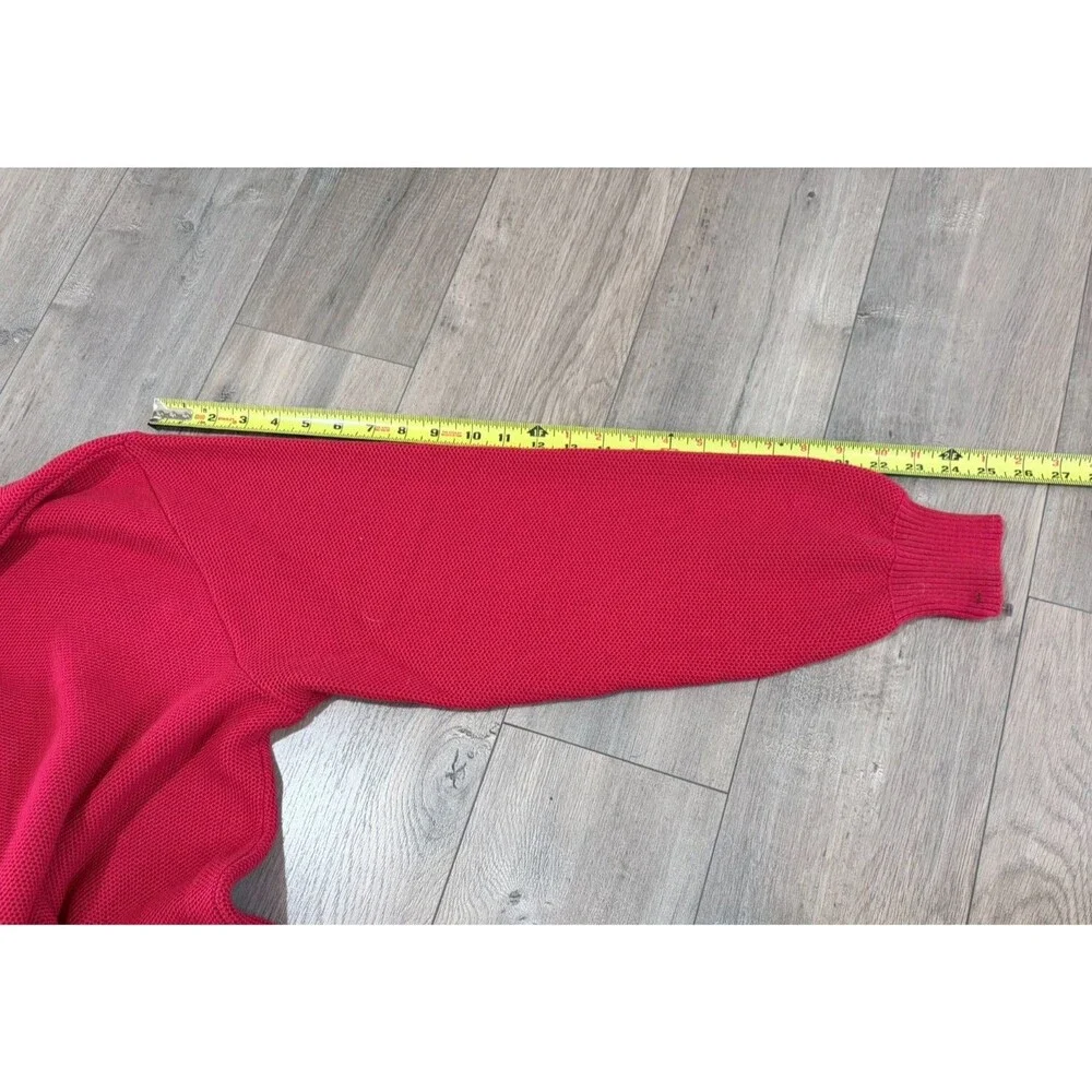LL Bean Cardigan Sweater Mens XL Red Cotton Waffle Knit Button Pockets Vintage